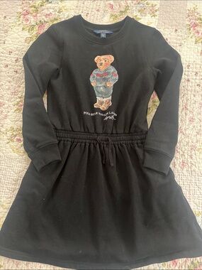 Ralph Lauren Black Sweatshirt Dress with Polo Bear Graphic